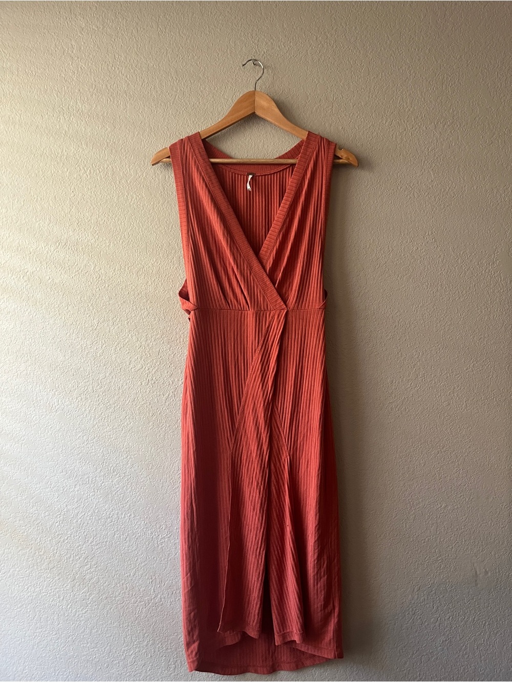 Free People Ribbed Modal Rust Midi Wrap Dress XS